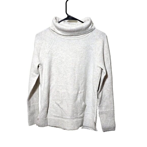 Loft Sweater XS White Casual Basics Capsule Wardrobe Kangaroo Pocket Turtle Neck - Picture 1 of 13